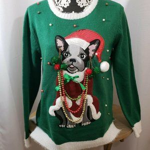 Ugly Christmas Sweater Holiday Time Pug Dog Green
